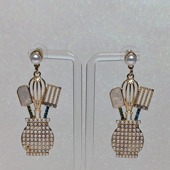 Kitchen Utensils Pearl Boho Drop Earrings - Picture 2 of 5